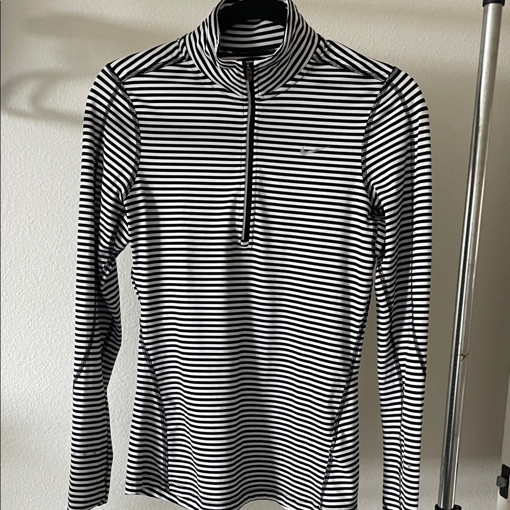 Nike Black & White Striped Long-Sleeve Quarter-Zip Top